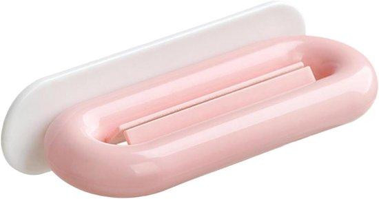 Tandpasta tube uitknijper voor wandmontage - Wit Roze - B: 9,5 cm, D: 4 cm, H: 2,5 cm