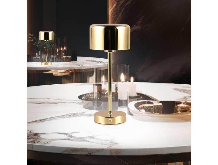 Reality Leuchten LED Tischlampe Jeff, dimmbar, messing / gold, für Wohn- / Esszimmer, Metall, Modern