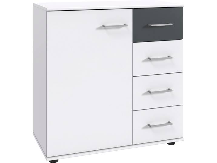 Kombikommode, Spanplatte, Weiß/Graphit, 81×83×41 cm, 1 Tür & 4 Schubladen, WIMEX Taiga