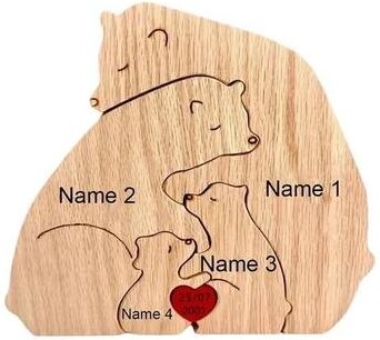 Inspired Finds Custom Name Bear Family Puzzle Ornament Personalized Wooden Keepsake Gift customized 4 Bears