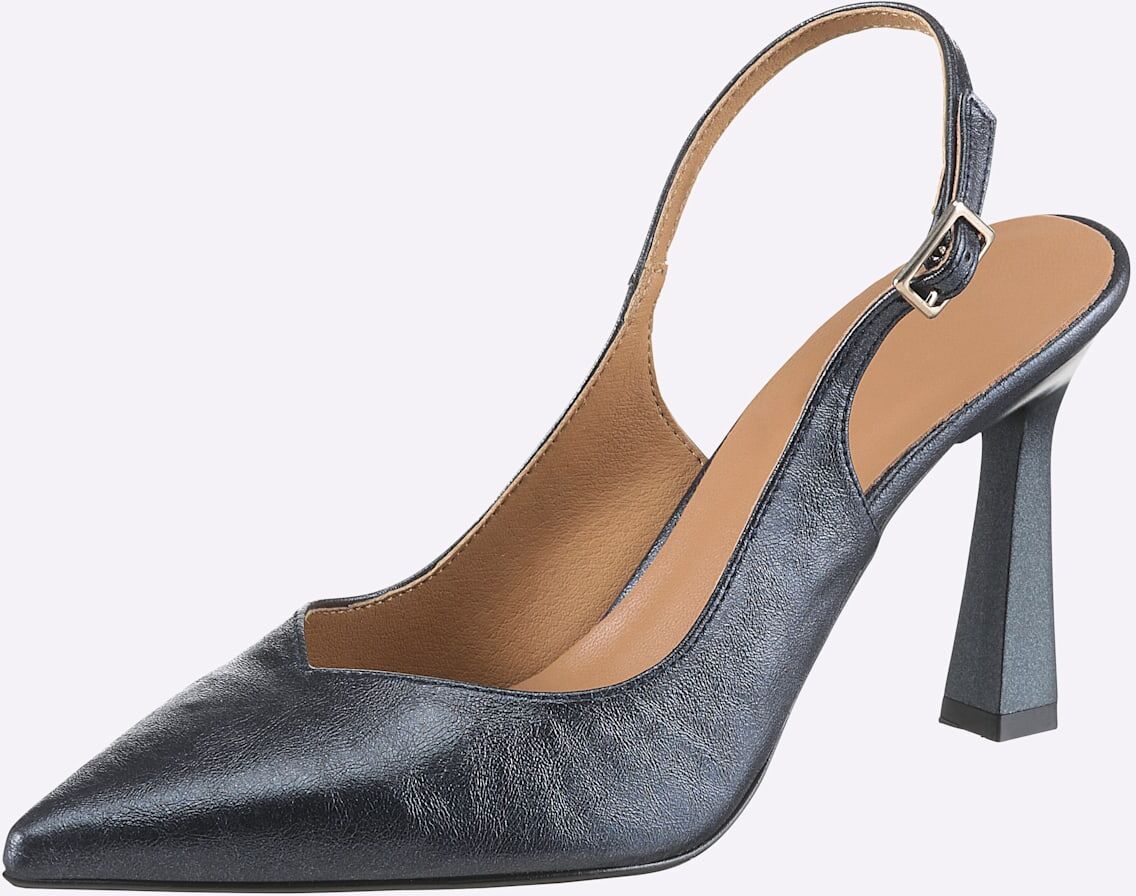 Slingpumps HEINE, Damen, Gr. 35, marine, metallicfarben, Textil, Schuhe Slingpumps marine, metallicfarben 35