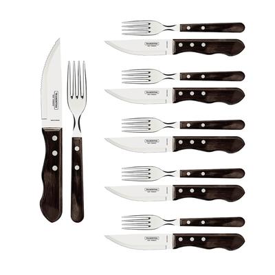 Tramontina JUMBO Steakbesteck-Set, 12-teilig, Edelstahl, Holzgriff FSC, spülmaschinenfest