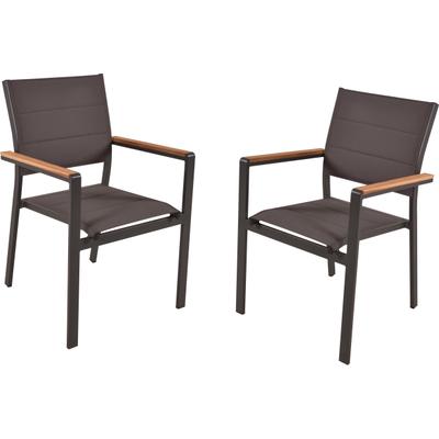 Stapelstuhl GARDEN PLEASURE "DAVINA, 2er Set", braun (braun, grau, grau), B:58cm H:86cm T:57cm, Kunststoff, Massivholz, Stühle, Stapelstuhl, stapelbar
