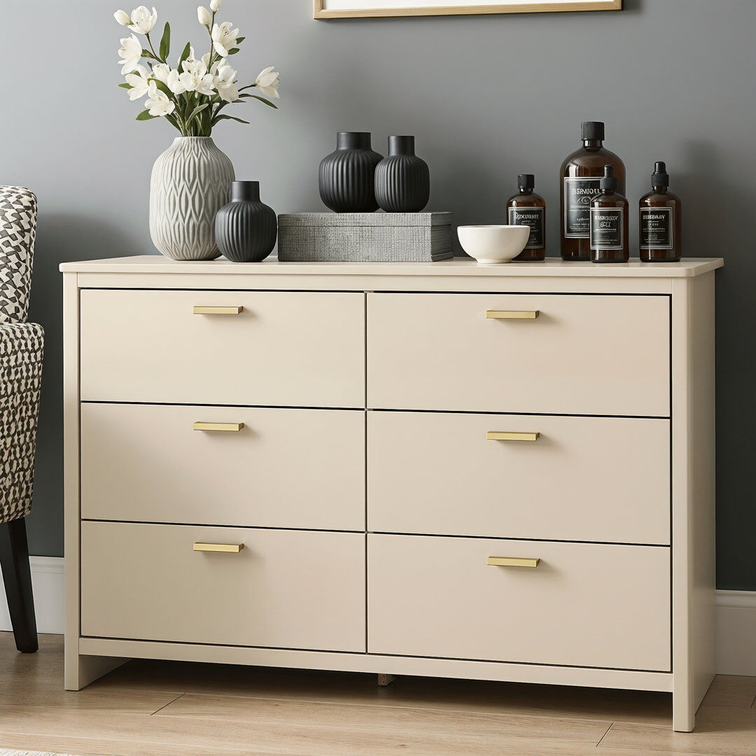 Gracie Oaks Bonnie 6 Drawer Chest of Drawers Natural 71.6cm H X 112cm W X 39.3cm D