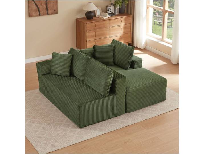 Canape D Angle Modulable 4 Places Vert Sofa Forme L FloraGrace Pour Salon Bureau Ou Appartement Sans Montage 252.5x163x65cm