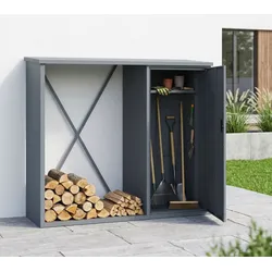WESTMANN SIGNATURE Unico | Metall Kaminholzregal mit Geräteschrank | Anthrazit | 200x75x180 cm - Anthrazit