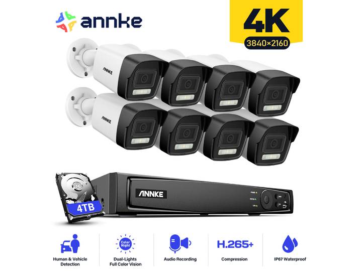ANNKE H800 8CH 4K Ultra HD POE système de sécurité vidéo réseau 8MP H.265 + NVR 30M EXIR Vision nocturne caméra IP extérieure Kit de vidéosurveillance