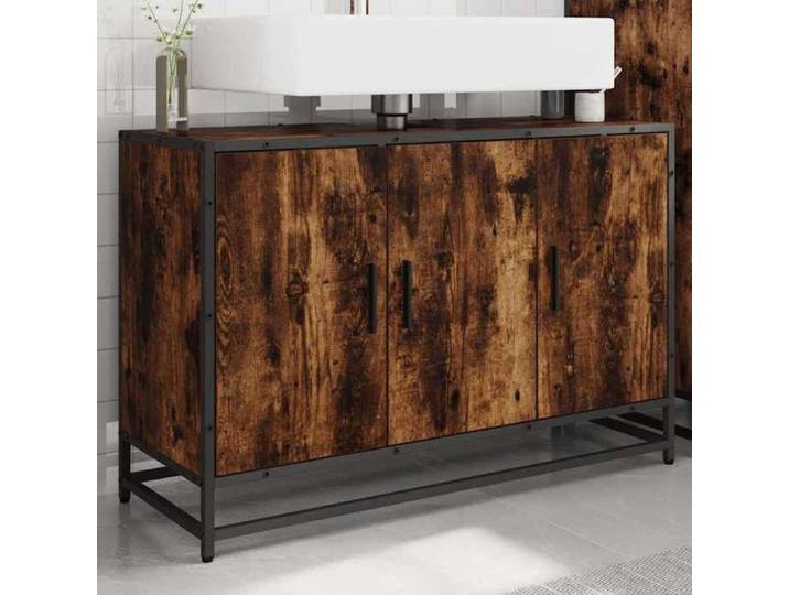 (Vente chaude)Meuble de Lavabo de Salle de Bain Cabinet Sous évier JILL'S chêne fumé 90x33x60 cm - M369781