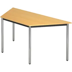 bümö Multifunktionstisch Buche, Tisch 160 x 69 cm, Tischfuß verchromt - Tisch Trapez, Besprechungstisch System D-Serie, Konferenztisch, Meetingtisch,