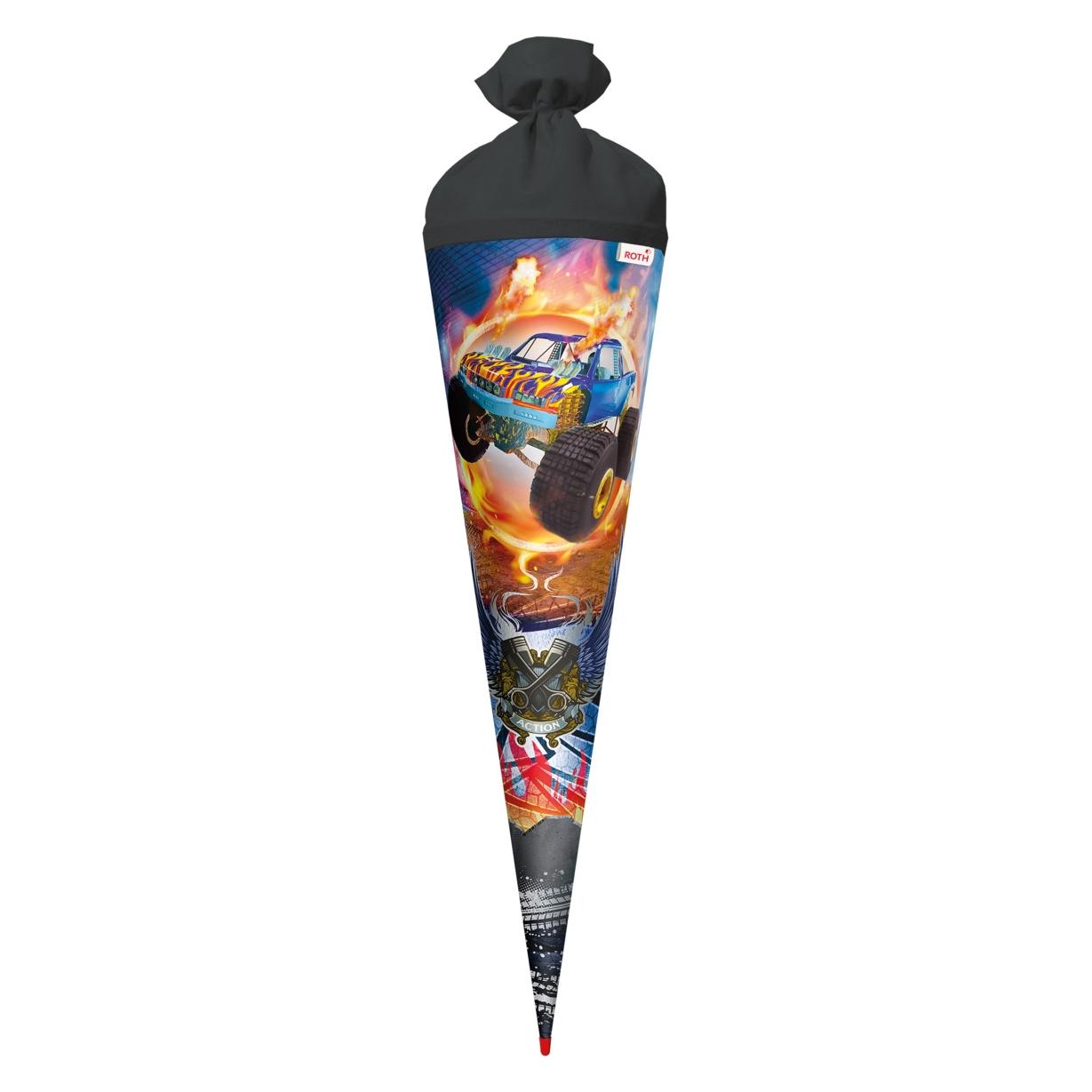 Roth Schultüte Monstertruck Fire Effekt Filz rund 70cm (70 cm, 1x) (71363552)