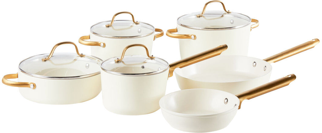 Beliani ELITE PRO 10 - Piece Non-Stick Stainless Steel Cookware Set White/Gold 10