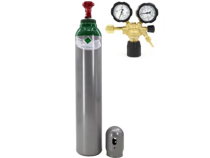 Bestschweissen.de Argon-Schutzgasflasche 8 l mit Argon-Druckminderer - gefüllte Argonflasche 200 bar + Druckminderer Ar/CO2-10 BestSchweissen.de für WIG-, MIG- und MAG-Schweißen
