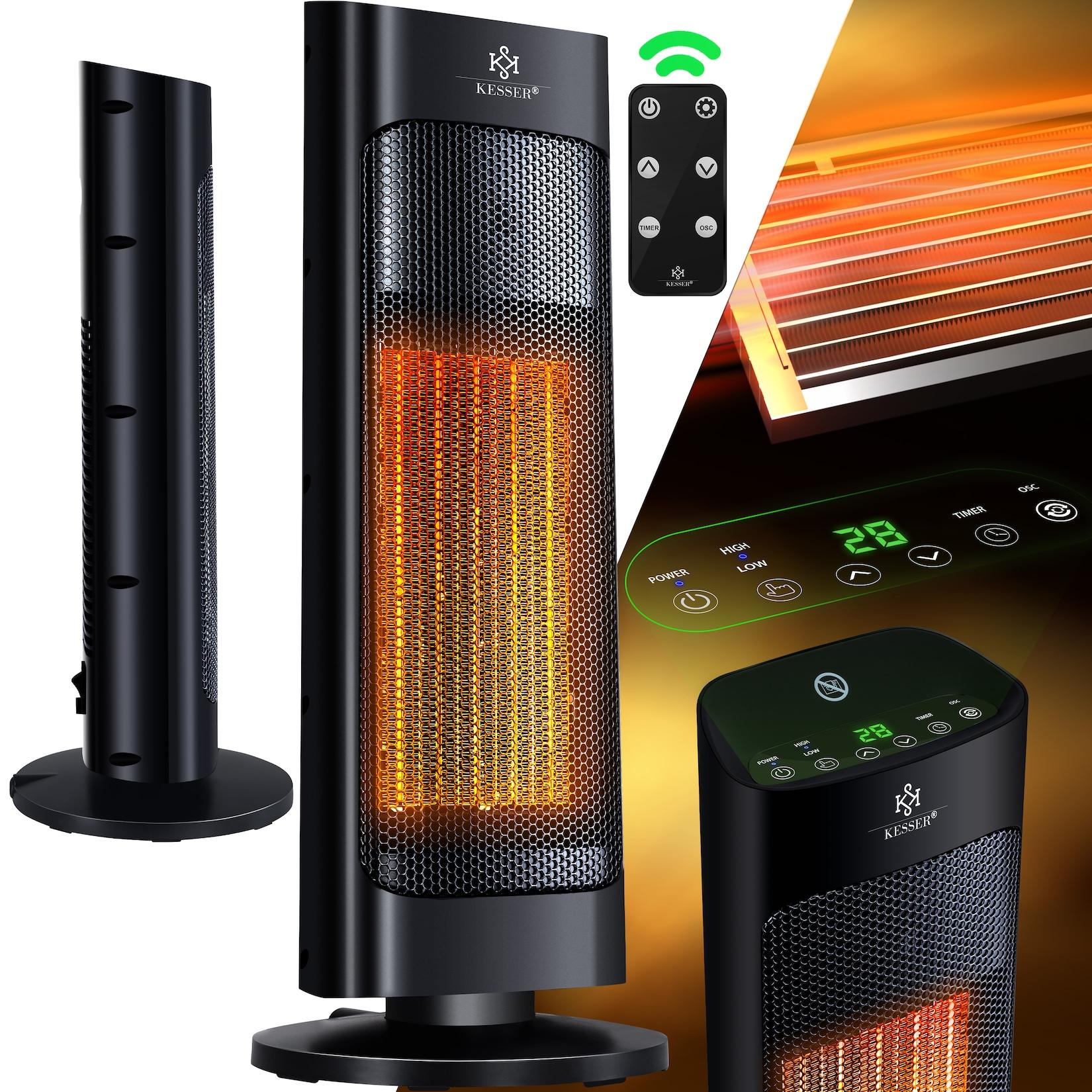 KESSER® Heizlüfter mit Fernbedienung energiesparend leise 2000W Keramik Heizstrahler Standheizstrahler 15-30°C - Schnellheizer mit 80° Oszillationsfunktion 24h Timer Heizung Turmheizstrahler