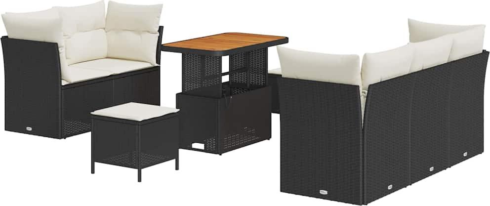 Garten-Sofa-Set 8 pcs Schwarz Poly-Rattan