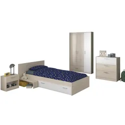 JUGENDZIMMER Set 4-tlg Kleiderschrank Kommode Bett 90 x 200 cm