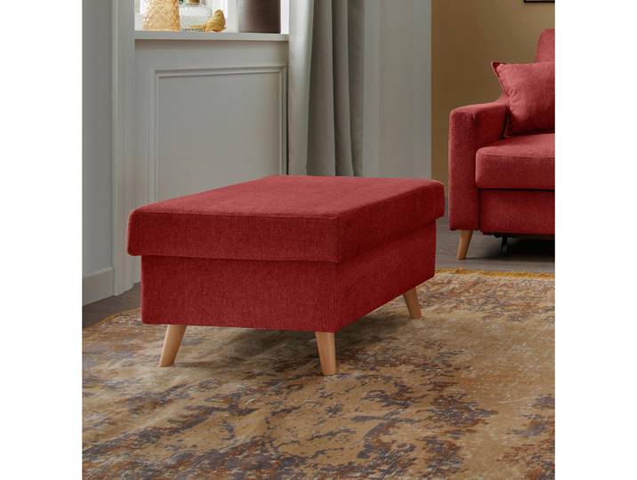 P & B Hocker Valentina, Rot, Holz, Buche, Uni, rechteckig, 61x43x61 cm, erweiterbar (Typenauswahl), Stoff-/Lederauswahl, Wohnzimmer, Hocker, Sitzhocker