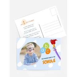 Einladungskarten Schulanfang selbst gestalten mit Spruch und Fotos im Onlinedesigner bei Meine-Kartenmanufaktur.de
