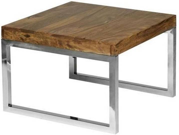 Beistelltisch mit Holzplatte Guna, Sheesham/Silberfarben