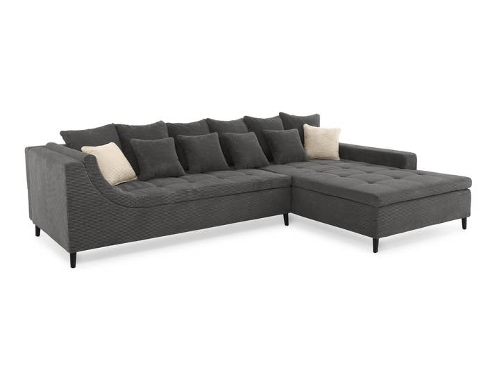 Ecksofa moderne L-Couch Polsterecke Rutschenlehne Metallfüße Cord Dunkelgrau / 15222