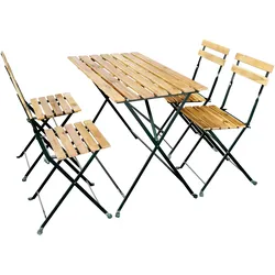 HC Garten & Freizeit 5tlg. Outdoor-Klappstuhl-Set., 4-Sitzer mit 2 Streben aus Akazienholz geölt
