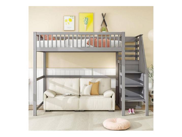 LuxusKollektion Hochbett Hochbett mit Stauraum 90x200 Grau