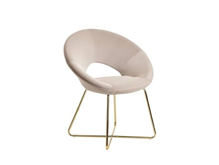 FineBuy Esszimmerstuhl Samt Beige mit goldenen Metallbeinen Küchenstuhl gepolstert, Schalenstuhl mit geschwungener Lehne, Polsterstuhl mit Bodenschonern, bequeme Sitzschale
