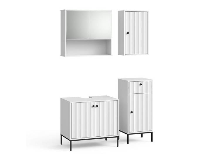 Vicco Badmöbel-Set Eliza, Weiß Riffel, 4-teilig, Holzwerkstoff, nicht einzeln stellbar,Rechteckig, 70x63x45 cm, Badezimmer, Badmöbelsets & -serien, Badmöbelset