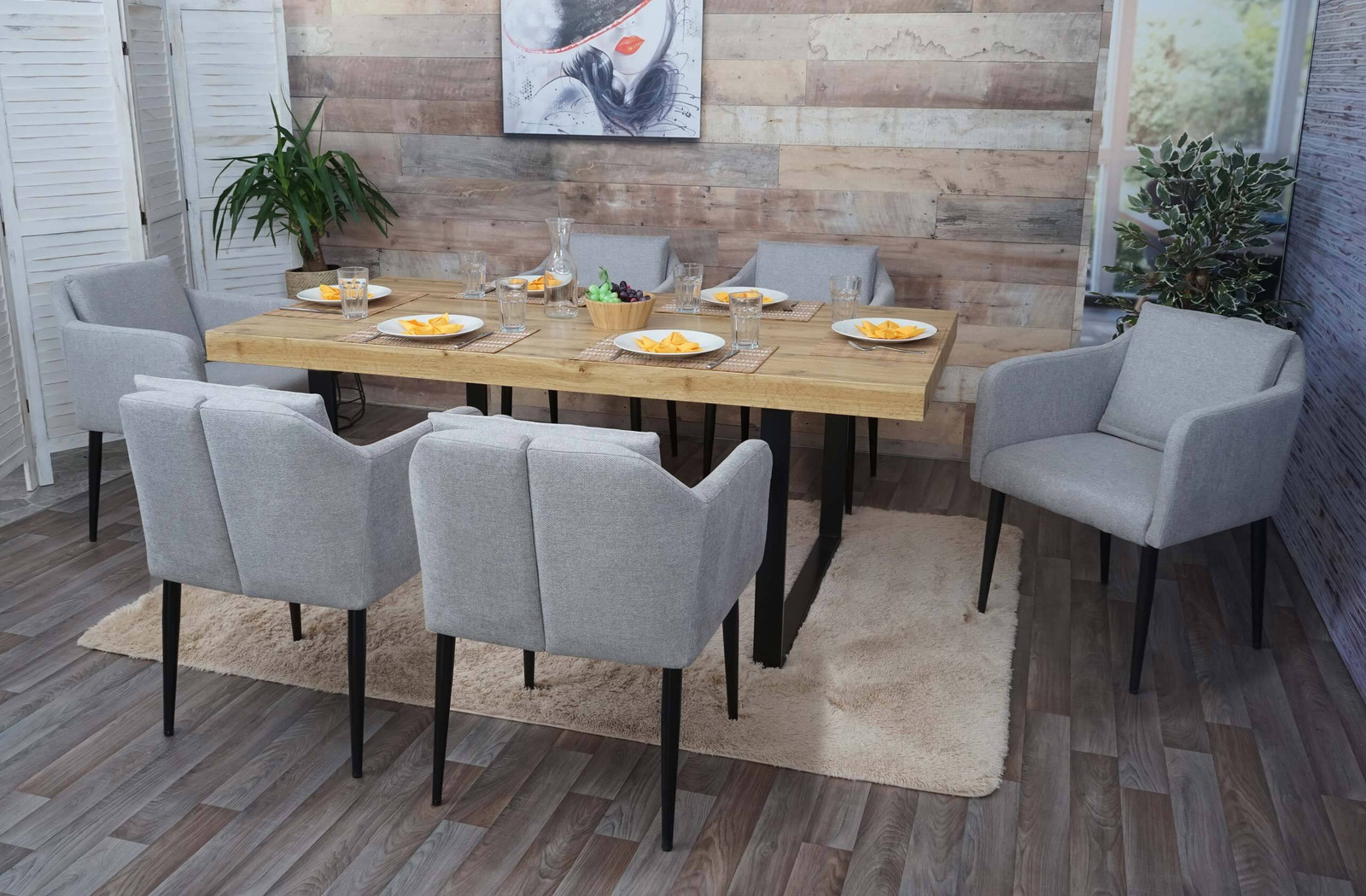 Set van 6 Mendler eetkamerstoelen HWC-H93, fauteuil van lichtgrijs textiel