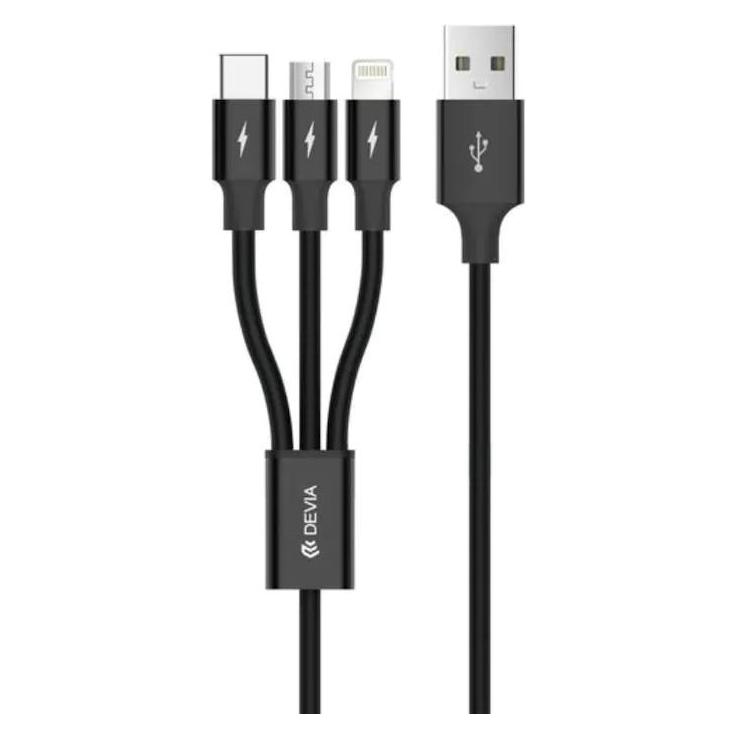 Devia Kintone Series 3In1 Tube, USB to Lightning, MicroUSB, Type-C, 1,2m, Black (1.20 m, USB 2.0) (102010334151)