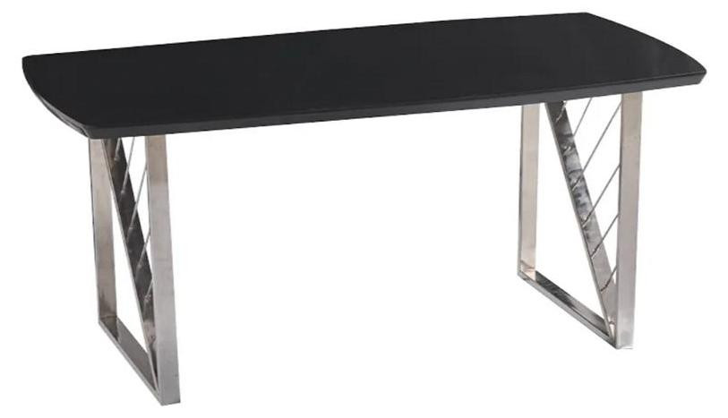 Uitbreidbare rechthoekige eettafel in zwart en grijs met houten tafelblad