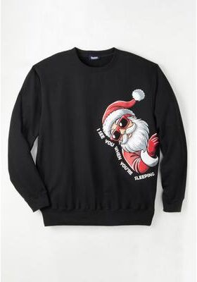 Men's Big & Tall Graphic Fleece Sweatshirt by KingSize in Peeking Santa (Size 2XL)