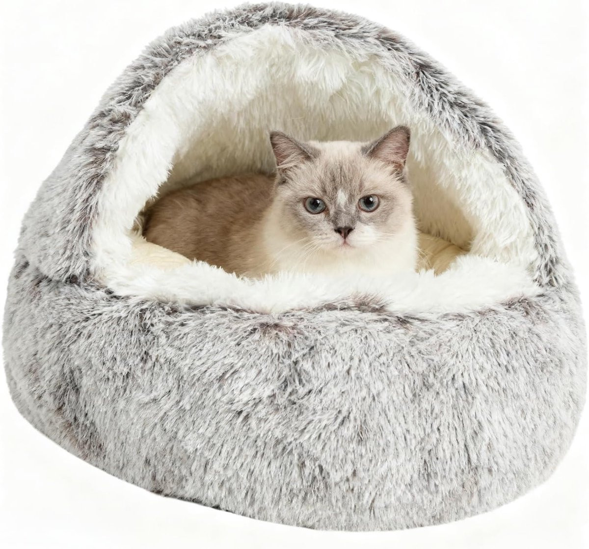 Rond Zacht Pluche Hondenbed met Kap voor Kleine en Middelgrote Honden en Katten