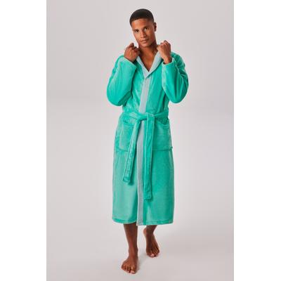 Unisex-Bademantel OTTO HOME "Miia, ideal für Sauna, Spa & im Urlaub" Gr. M, grün (türkis), L:120cm, Microfaser, Hausmäntel, weich und kuschelig, plüsch, für Damen und Herren, S-XL