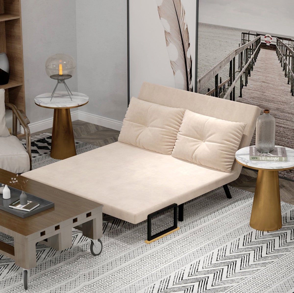 STILVORA Fauteuil met slaapfunctie en verstelbare rugleuning, uitklapbed, beige
