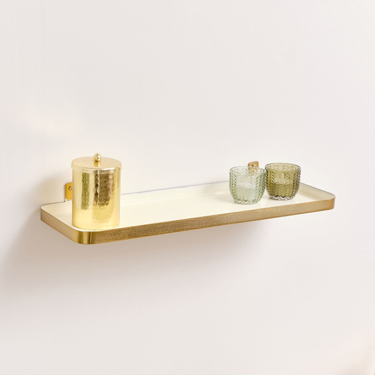 Gold & Ivory Enamelled Metal Wall Shelf - 50cm Metal, Enamel