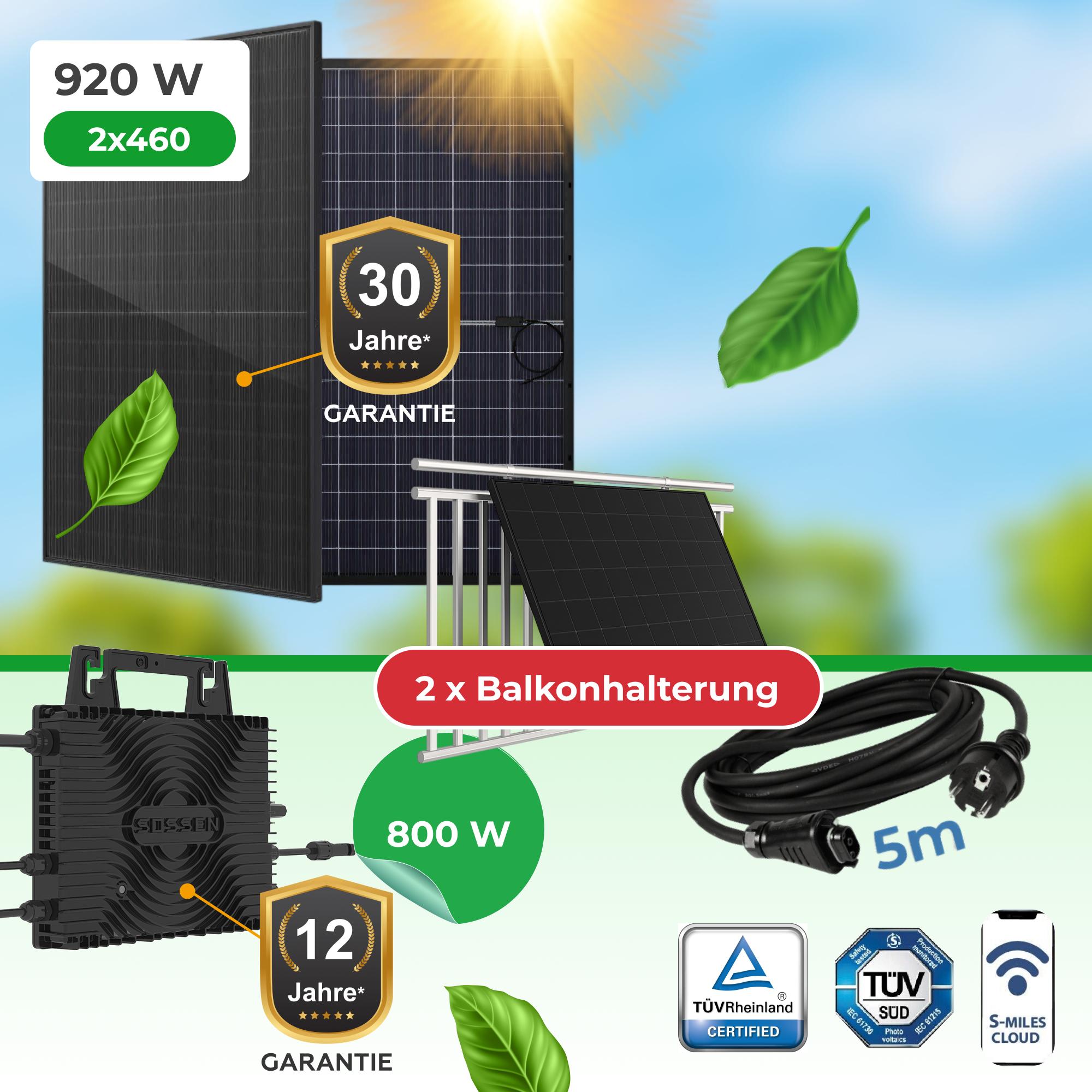 Balkonkraftwerk 920W Mit Sossen 800W Wechselrichter WLAN Bluetooth App Balkonhalterung Für Balkongeländer