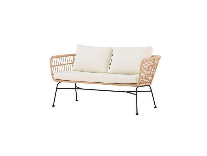 Gardenson Loungesofa, Schwarz, Natur, Metall, Holz, Rattan, 140x71x67 cm, Loungemöbel, Outdoorsofas