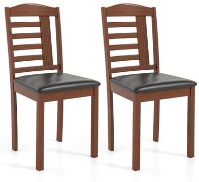 Costway Set of 2 Wood Kitchen Chairs with Faux Leather Upholstered Seat-Black