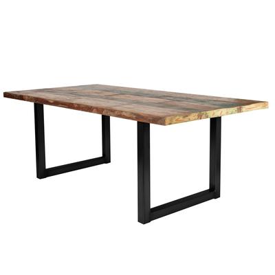 Esstisch SIT "Delhi Altholz mit Stahl-Kufengestell & Unikat-Charakter", schwarz (eisen schwarz), B:220cm H:78cm T:100cm, Tische, Esstisch, Bunt lackiertes Altholz mit Stahl-Kufengestell & Unikat