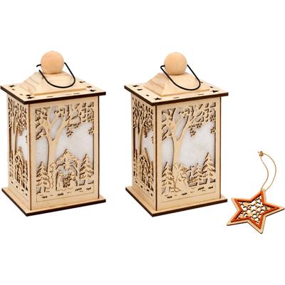 LED Dekoobjekt OTTO HOME "Weihnachtliche Holzdekoration, 2er-Set", beige (weiß), B:12,5cm H:22cm L:12,5cm, Leuchten, Gratis-Hänger, 6h-Timer, Höhe 22 cm