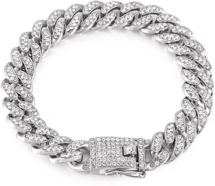 Inspire Picks Luxury Rhinestone Dog Chain Collar Stainless Steel Pet Jewelry For Dogs & Cats silver
