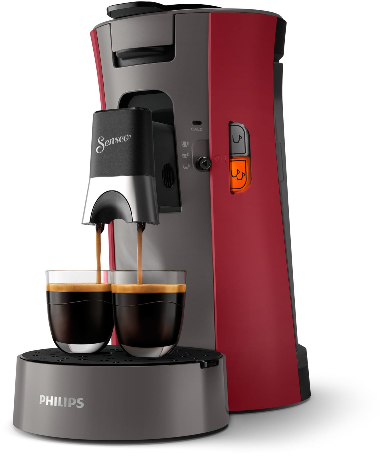 Philips Senseo Select koffiekapsulemachine, 3 koffiespecialiteiten, keuze van koffiesterkte: Plus, Crema Plus, rood (CSA230/90)