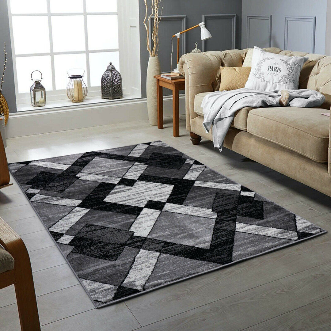 17 Stories Cassista Rectangle Abstract Dhurrie Washable Grey/Black Rectangle 160 x 230cm