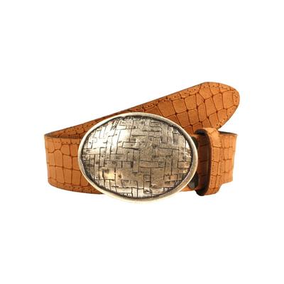 Ledergürtel RETTUNGSRING GÜRTEL, Damen, Gr. 80, braun (cognac), Leder, geprägtes Muster, unifarben, Gürtel Ledergürtel, mit austauschbarer Schließe »Oval Gewebt Silber«