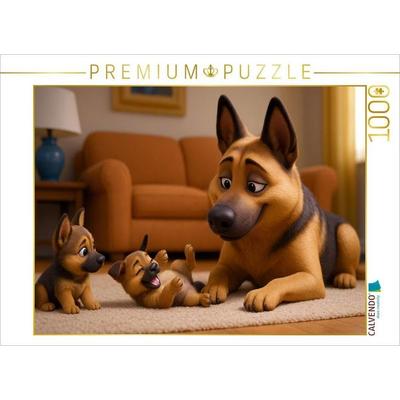 CALVENDO Puzzle Stolze Schäferhund Mutter mit Welpen | 1000 Teile Lege-Größe 64x48cm Foto-Puzzle für glückliche Stunden