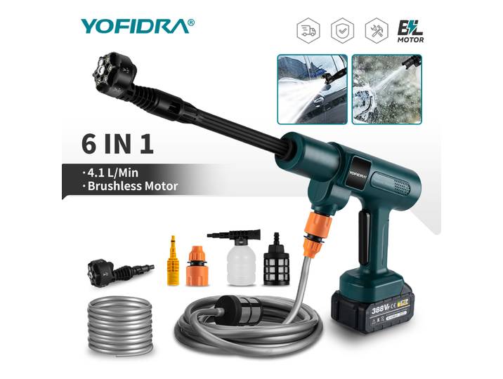 YOFIDRA 3500W 200Bar laveuse sans brosse pistolet à eau 6 en 1 sans fil électrique haute pression laveuse de voiture jardin pour Makita batterie broche