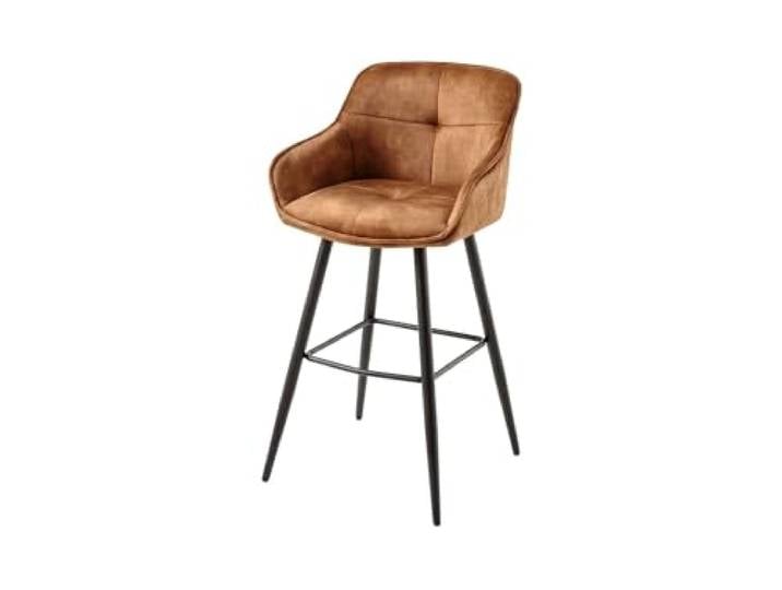 Licht-Erlebnisse Barhocker Samt Metall in Cognac Braun Schwarz Barstuhl mit Lehne Fußablage Tresenstuhl Küche Bar