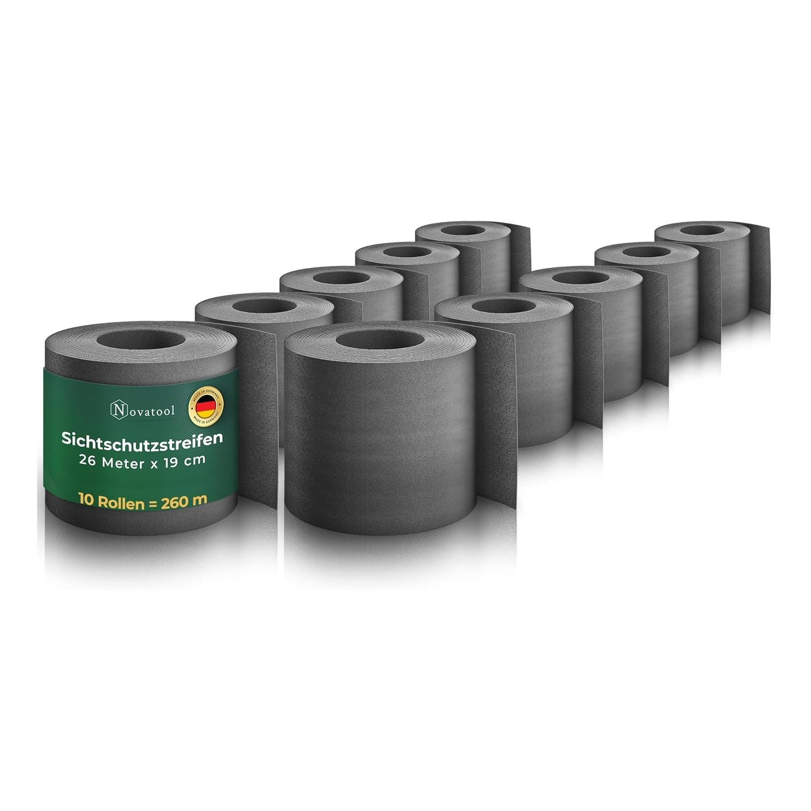 Novatool Premium PP 260m Zaunsichtschutzrollen Anthrazit für Doppelstabmattenzaun für 100 Reihen Sichtschutzstreifen Zaun Gittermattenzaun Sichtschutzstreifen langlebig & witterungsbeständig