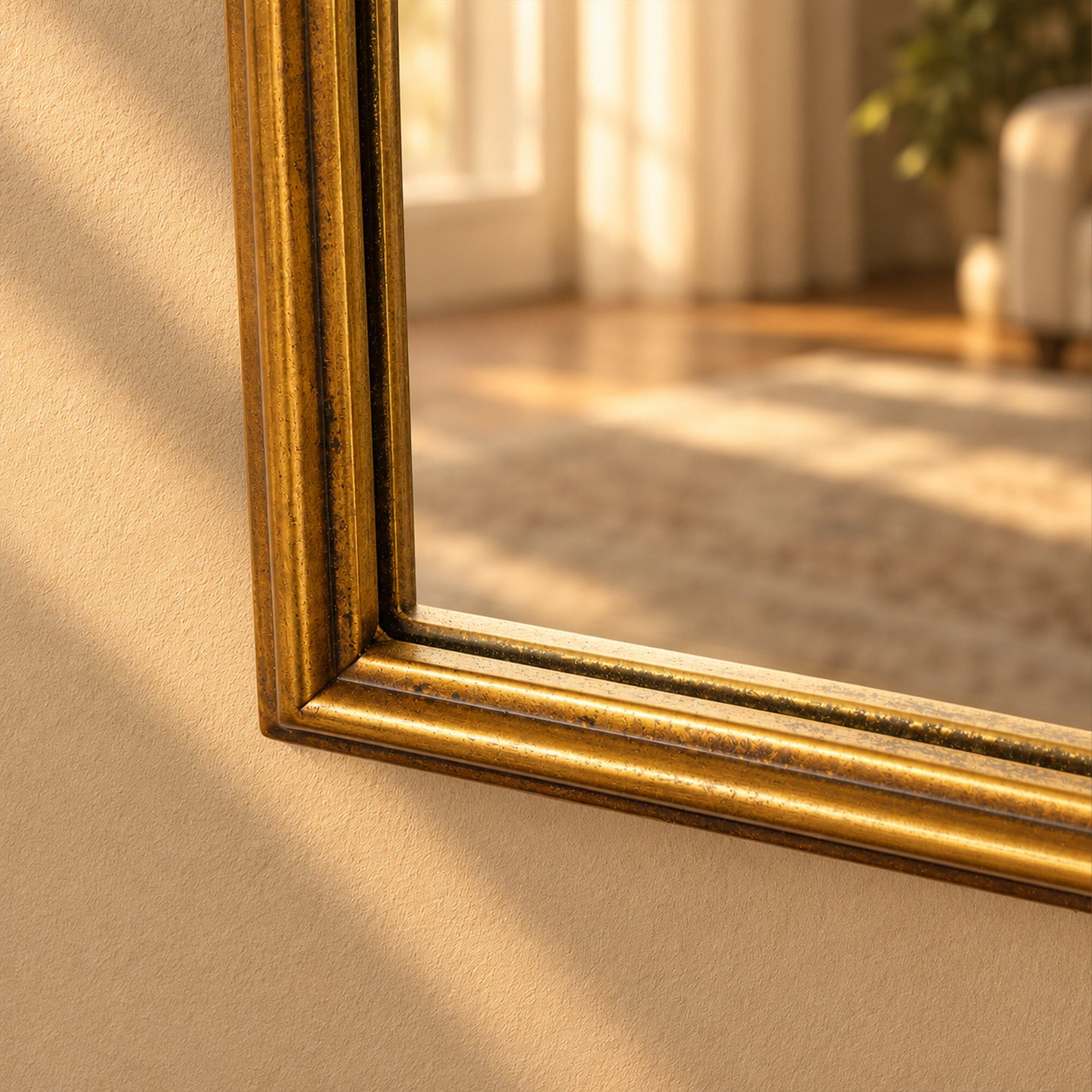 Arched Antique Gold Metal Framed Wall Mirror - 60cm x 50cm Wood, Metal, Glass