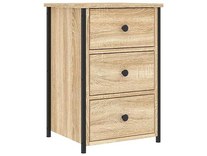 fsahslih Nachttisch Sonoma-Eiche 40x36x60 cm Beistelltisch 3 Schubladen Industrie-Stil Beistellschrank fürs Schlafzimmer: Robuster Eisenrahmen, verstellbare Beine und Kippschutz für Stabilität.